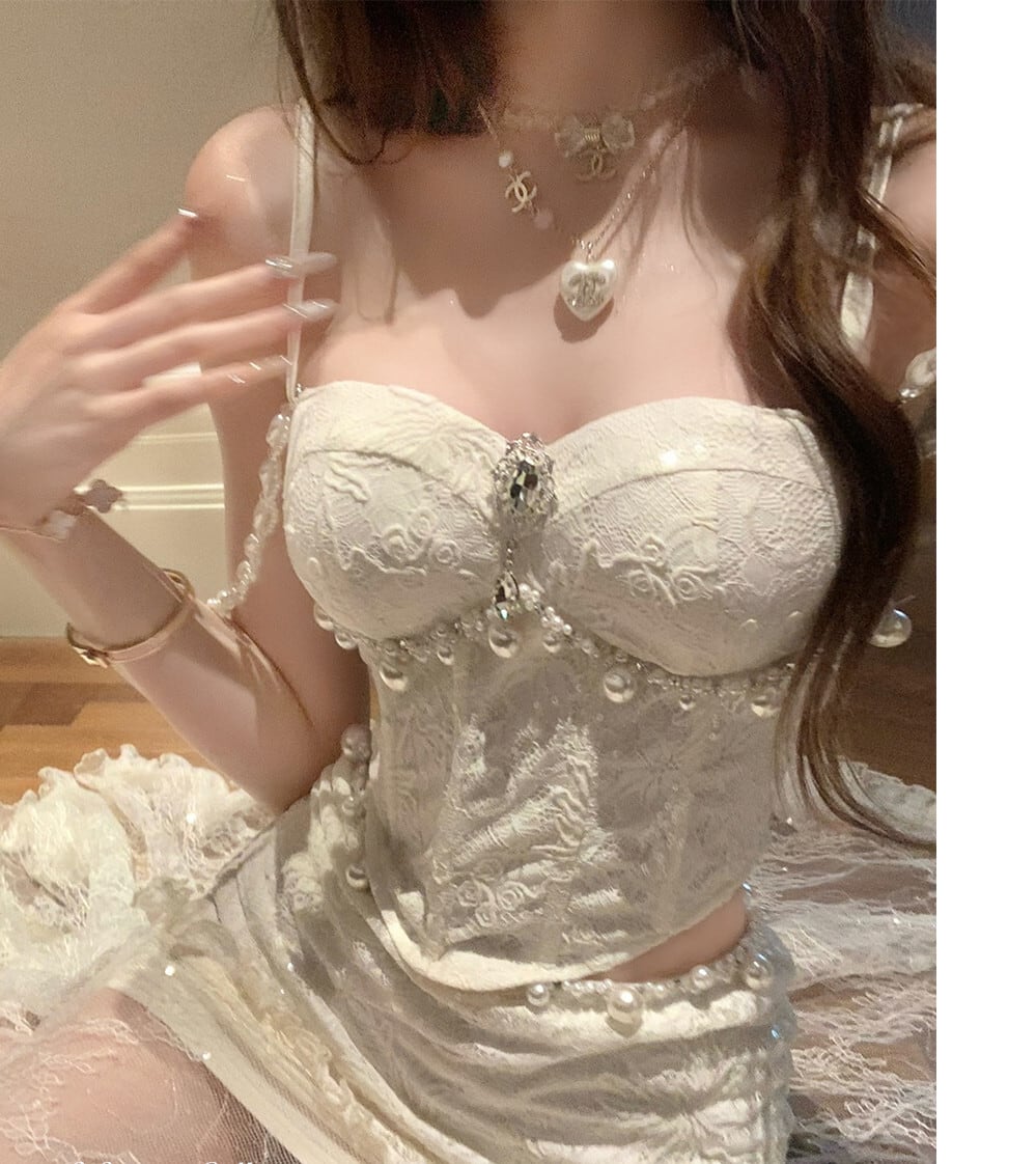 【set】レースキャミソール×レースドッキングスカートセット     N3245