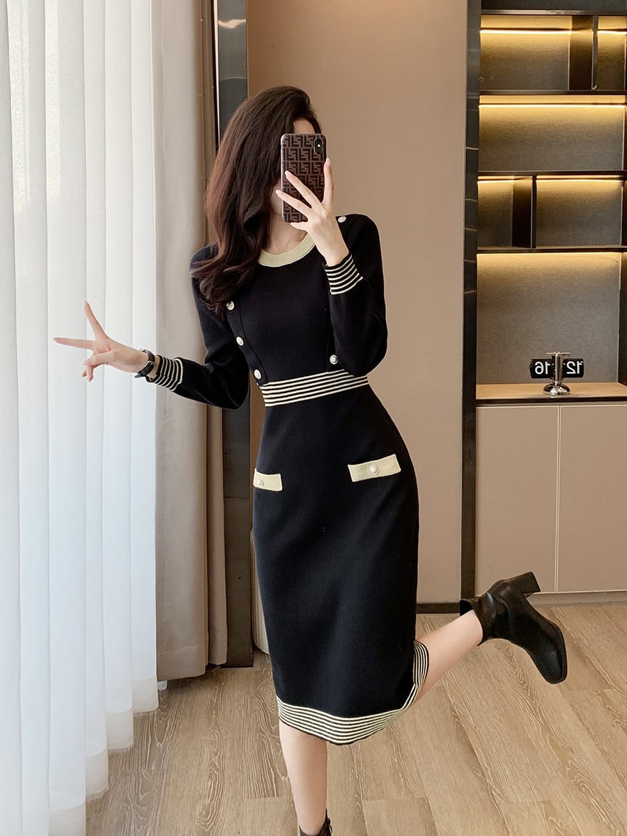 【dress】好感度UPエレガントニットワンピース着瘦せ　M17467