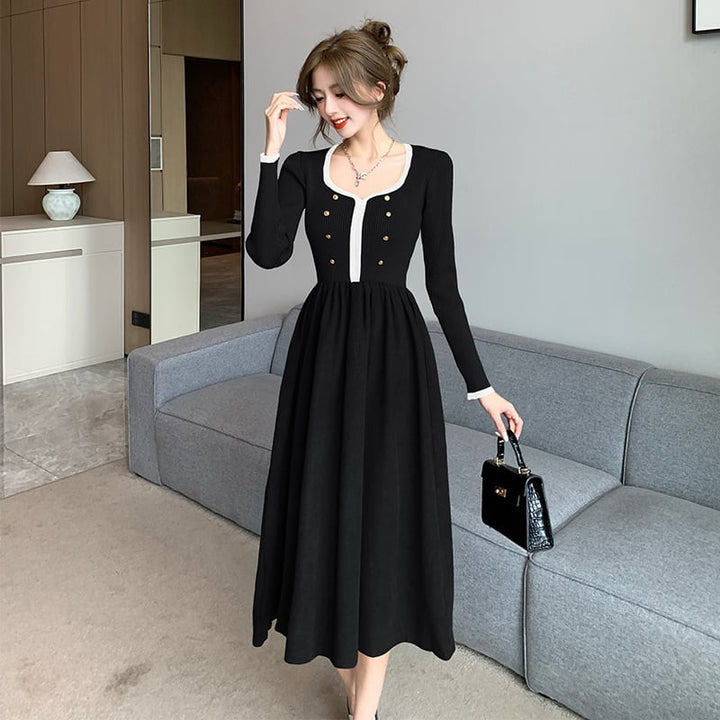 【dress】ニット切り替えワンピース　M25352
