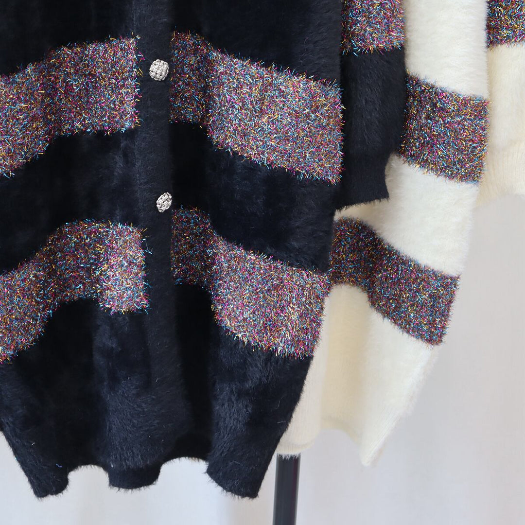 【outer】ボーダー柄Vネックニットカーデ　M18176
