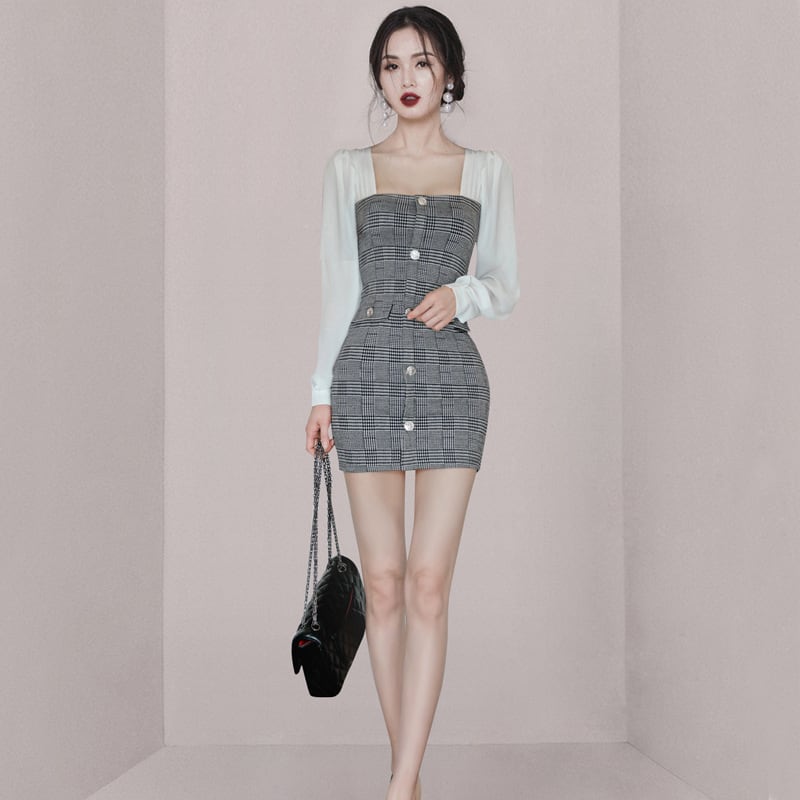 【dress】細身効果抜群♪切り替えデートワンピース　M17607