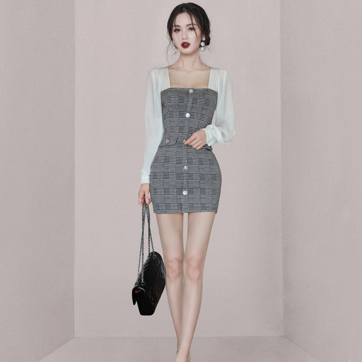【dress】細身効果抜群♪切り替えデートワンピース　M17607