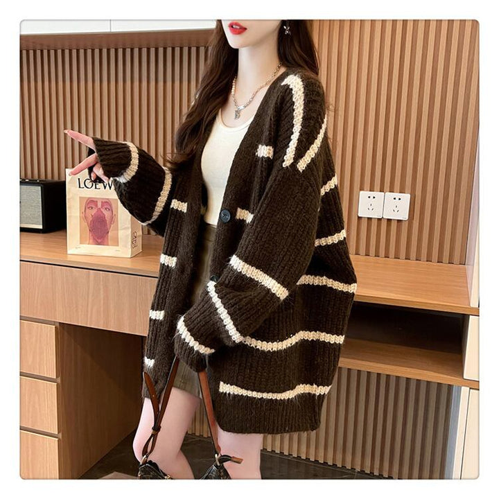 【outer】ボーダー柄ニットカーデ　M18595