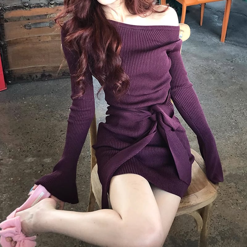 【dress】オフショルダーニットワンピース　M27055