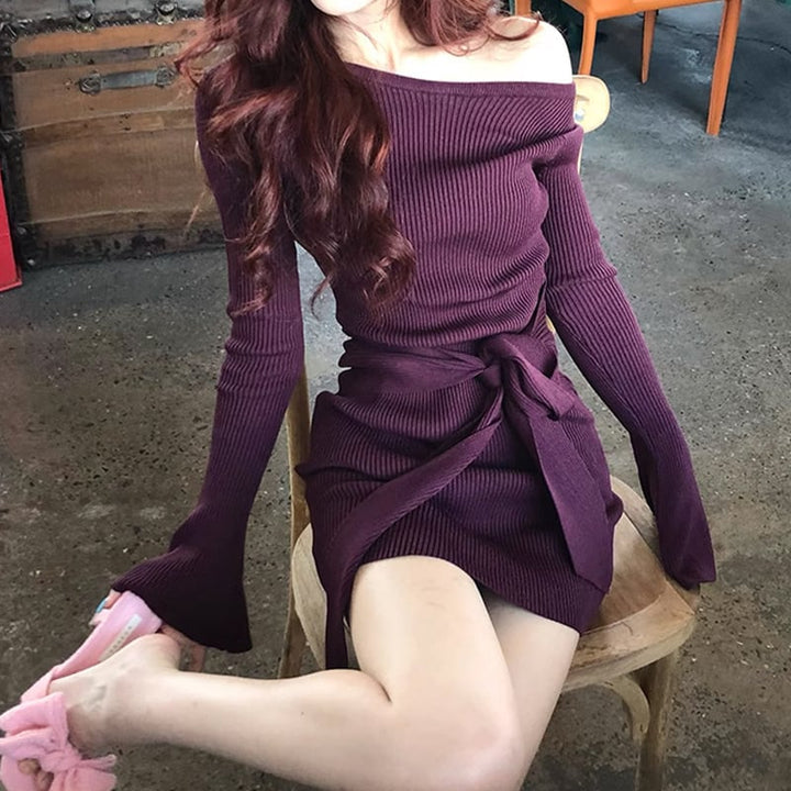 【dress】オフショルダーニットワンピース　M27055