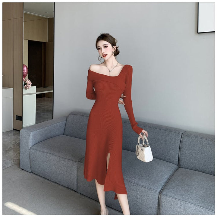 【dress】スリットニットワンピース　M28091