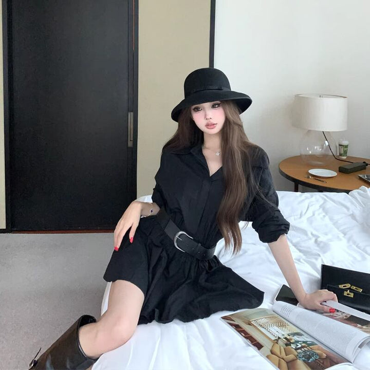 【dress】ベルト付きシャツワンピース Q7904