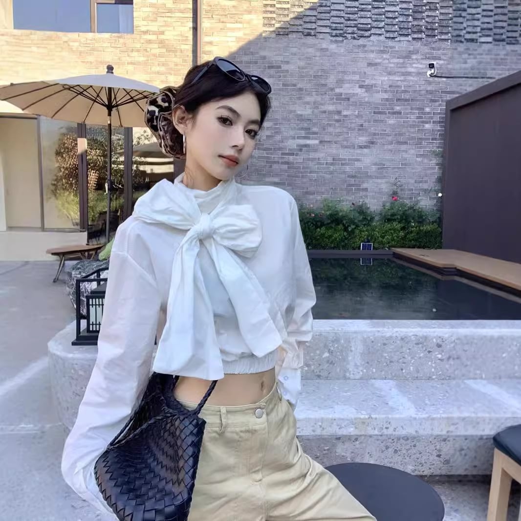 【tops】リボン付きシャツトップス　M26517