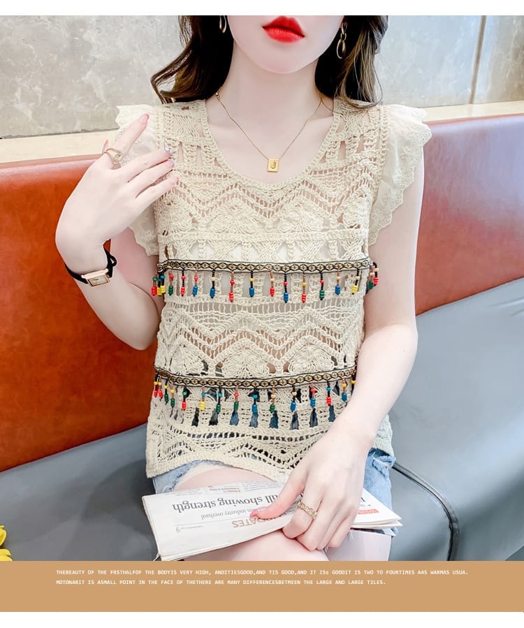 【tops】大人可愛いカットワークノースリーブトップス　M17059