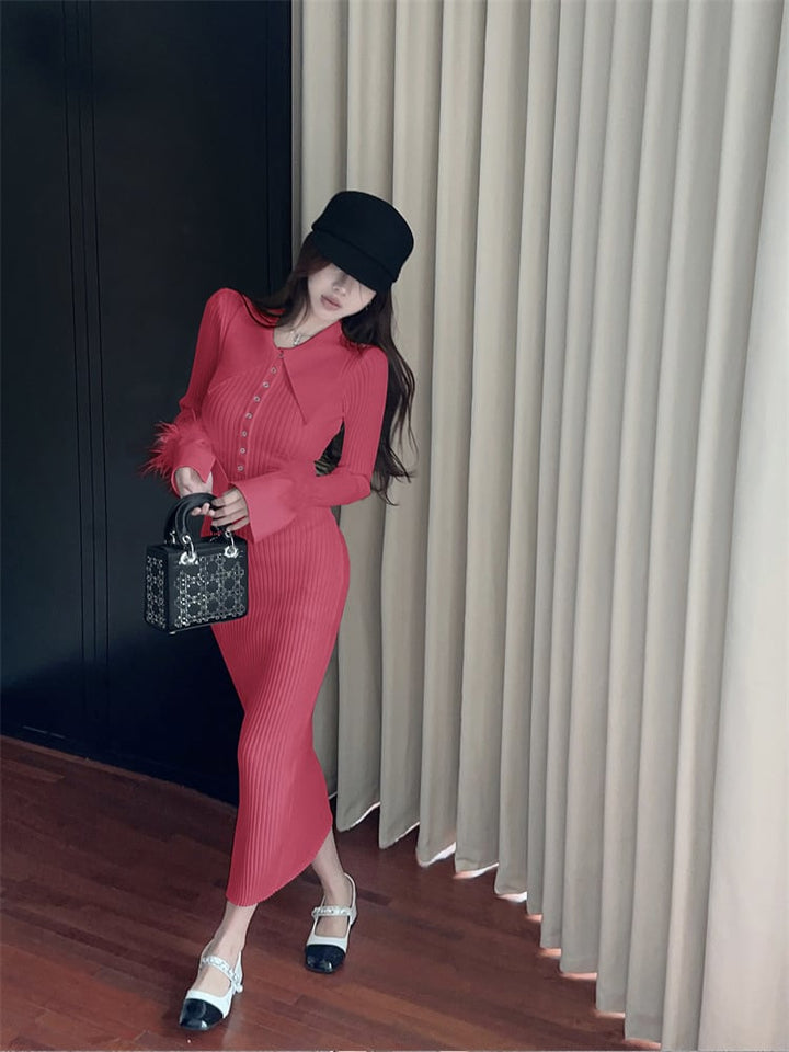 【dress】袖ファーニットワンピース Q7123