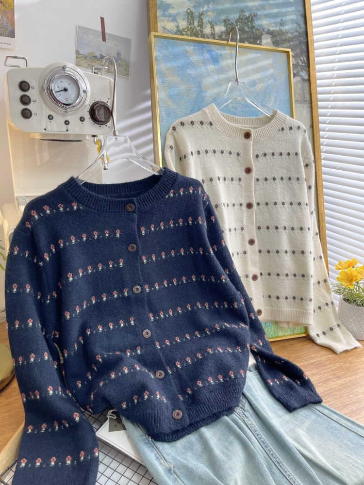 【outer】ボーダー柄ニットカーデ　M26578