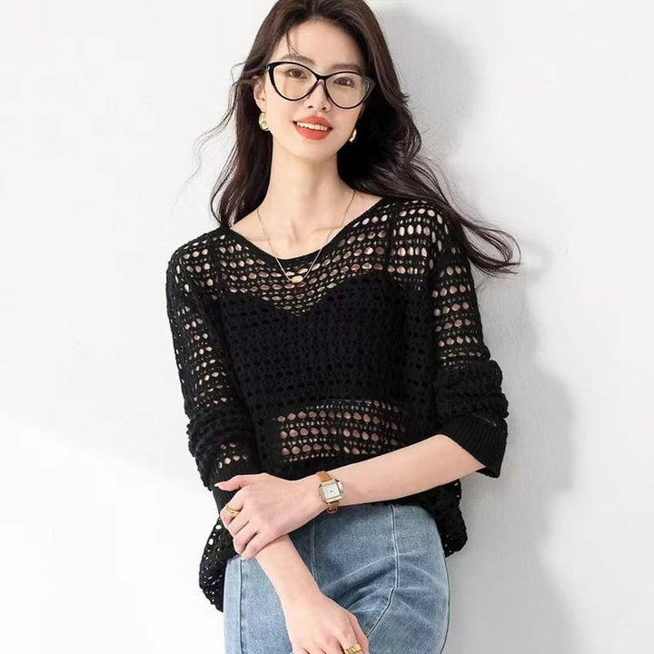 【tops】4色展開透かしニットトップス Q8306