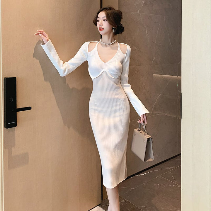 【dress】主役級エレガントニットワンピース着瘦せ　M17629