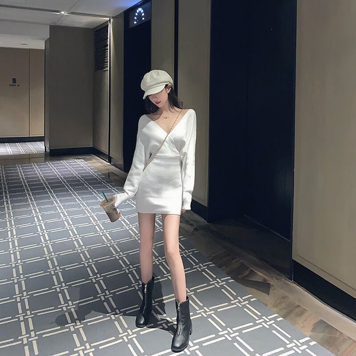 【dress】Vネックニットワンピース　M18712