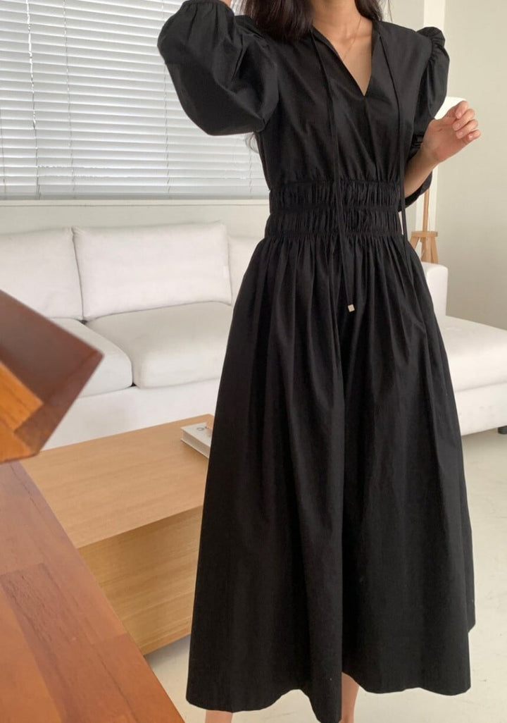 【dress】パフスリーブウエストギャザーワンピース　N2974