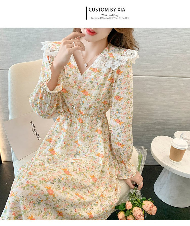 【dress】細身効果抜群♪スウィート花柄ワンピースオシャレ　M17017