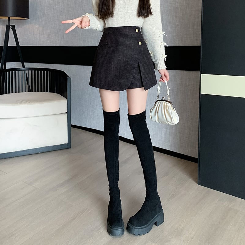 【bottoms】ハイウエストキュロットパンツ　M28256