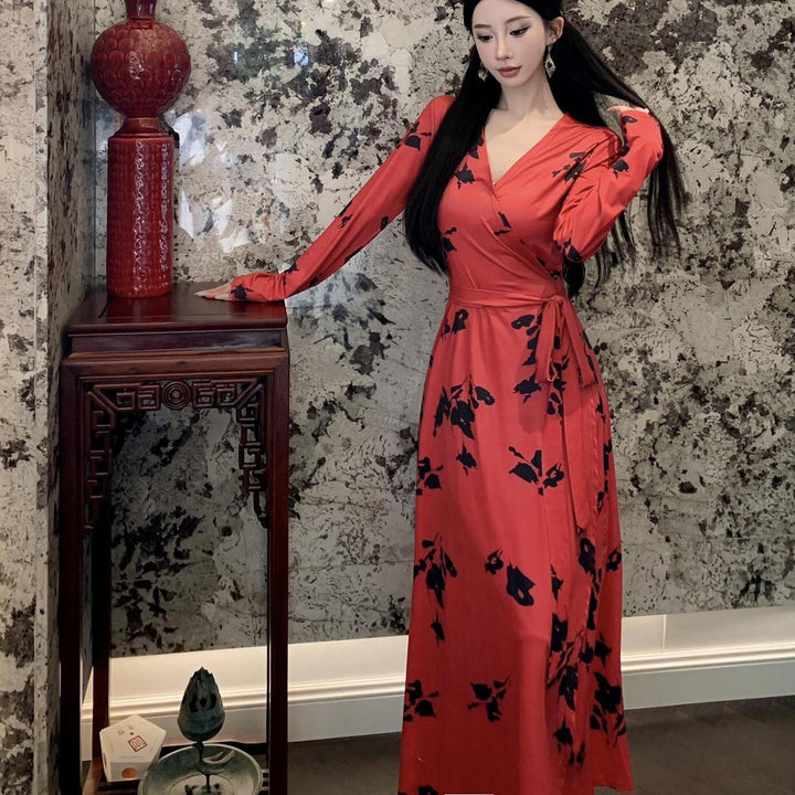 【dress】Vネックプリントワンピース　M29347