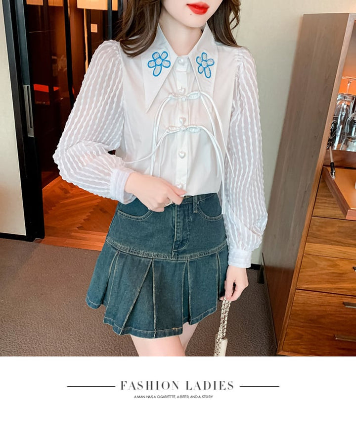 【tops】存在感 スウィートパフスリーブシャツトップス　M17649