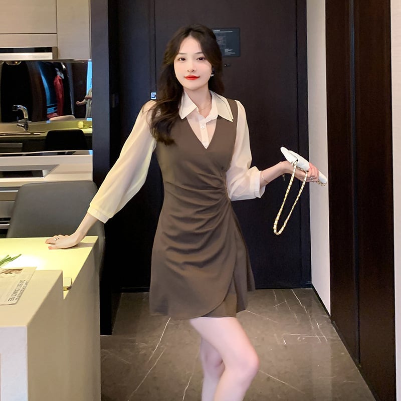 【dress】目立つ！エレガント切り替えシャツワンピース　M17272