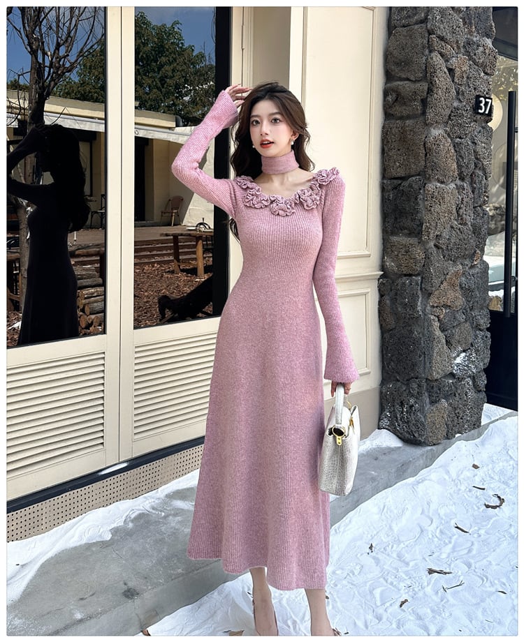 【dress】立体フラワーニットワンピース　M27289