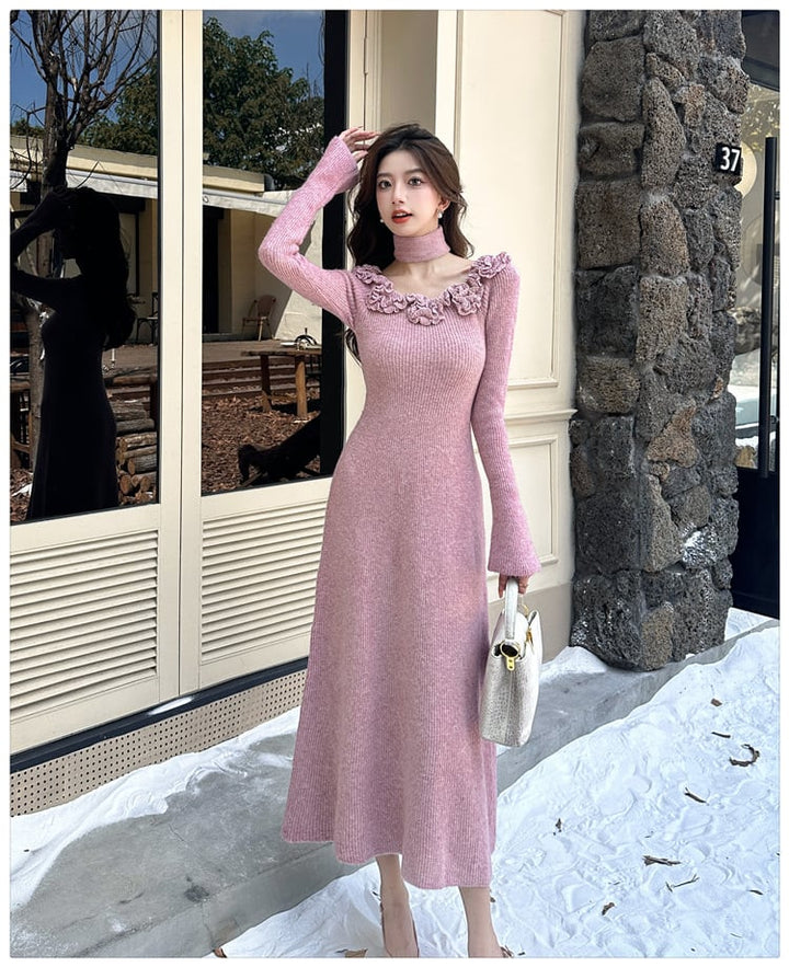 【dress】立体フラワーニットワンピース　M27289