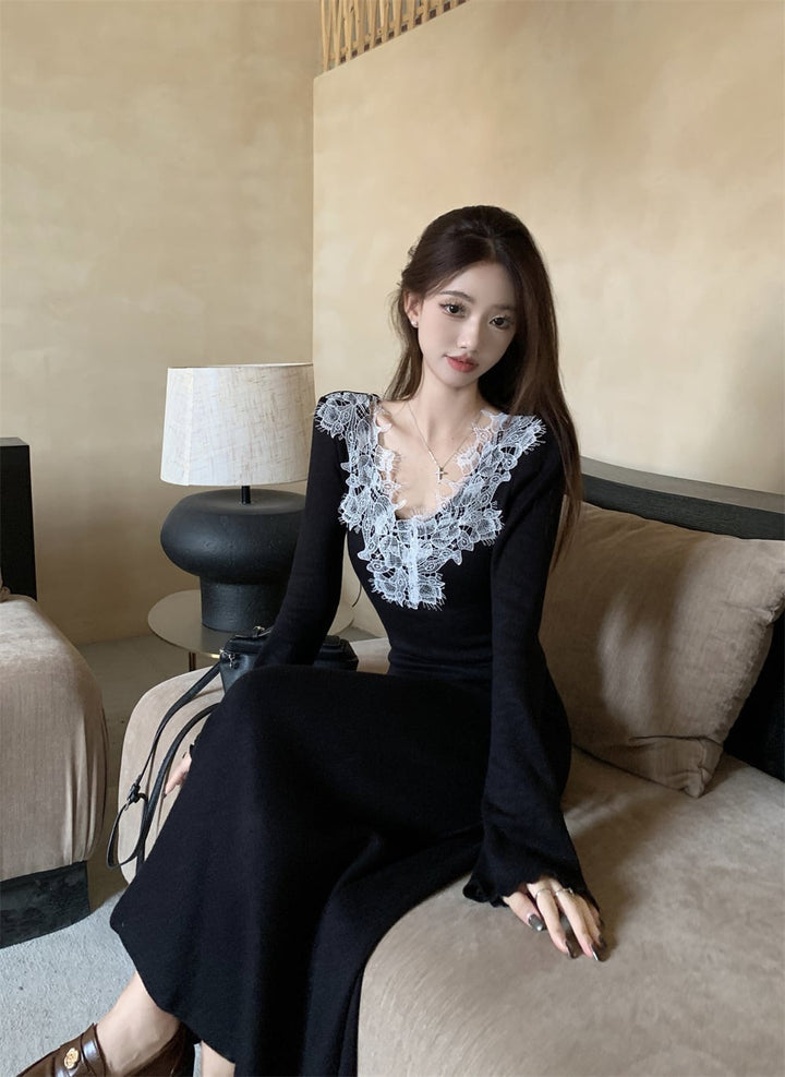 【dress】レースカラーニットワンピース　M27983