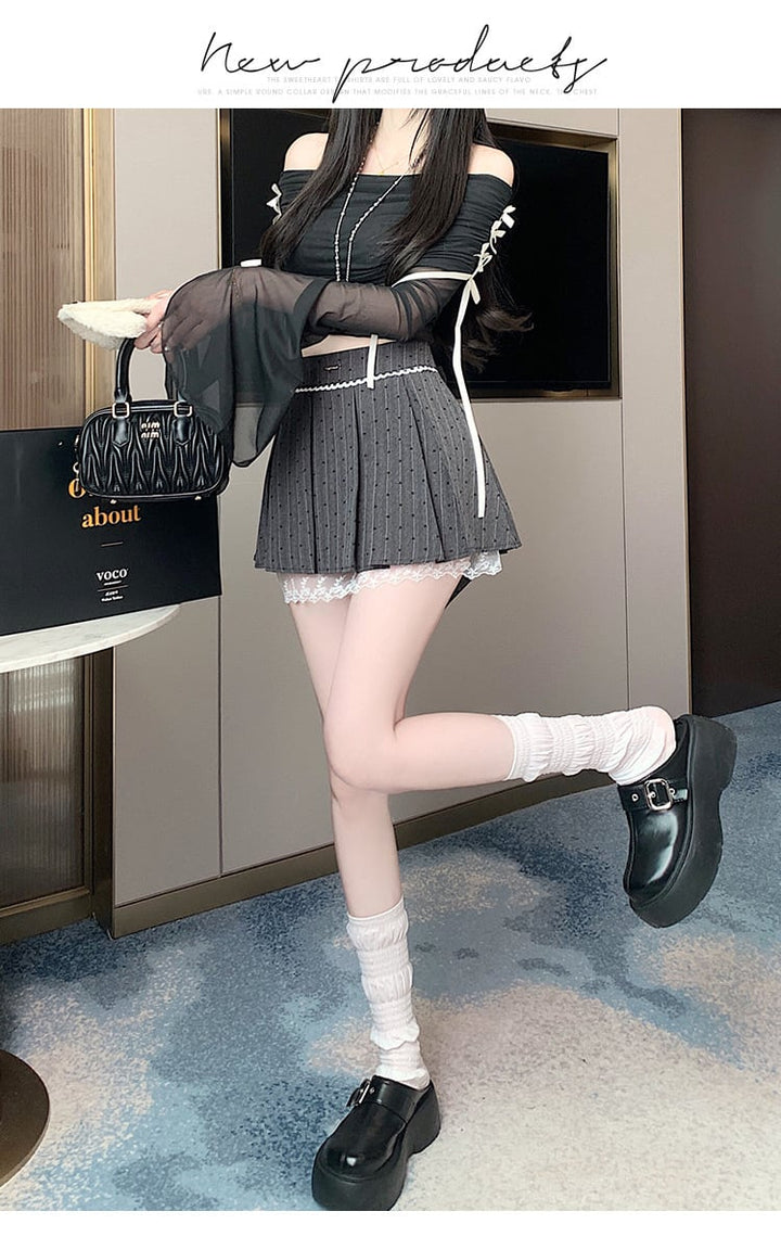 【bottoms】プリーツレース切り替えスカート　M29406