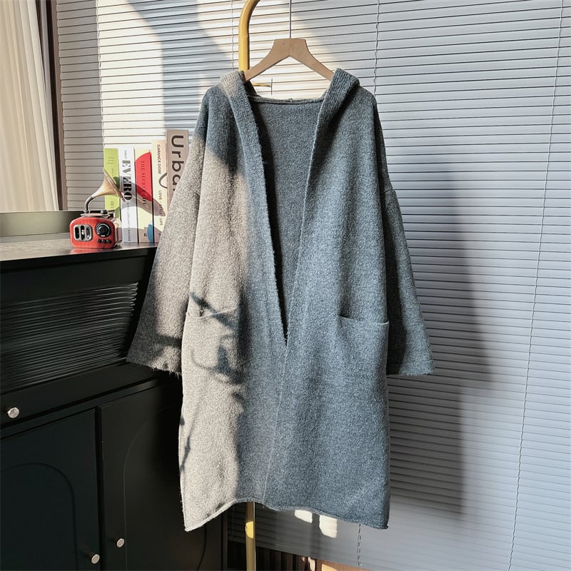 【outer】ロング丈フーディーニットカーデ　M18033