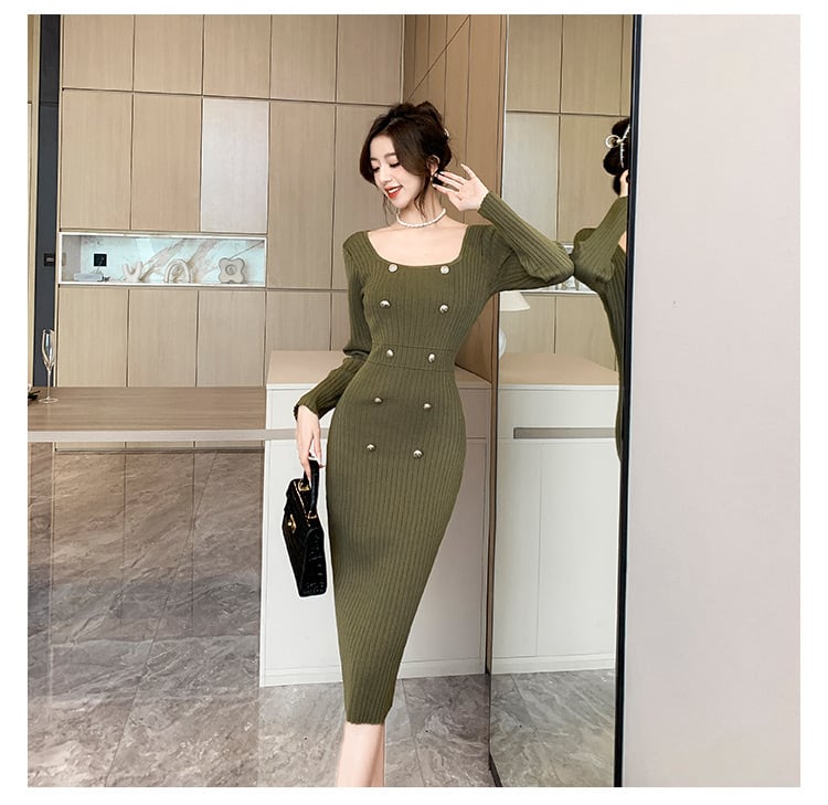 【dress】ダブルボタンニットワンピース　M18208