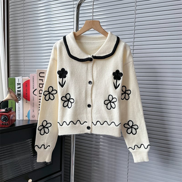 【outer】POLOネック刺繍ニットカーデ　M18027