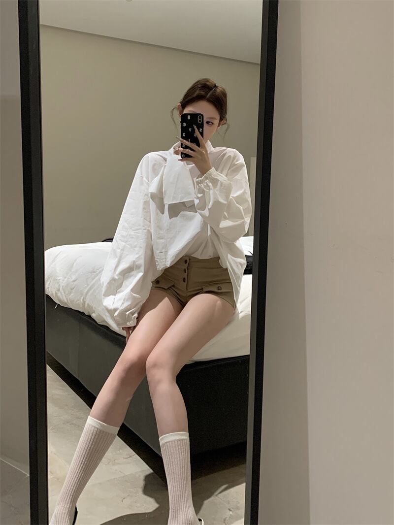【tops】リボン付きシャツブラウス　M29627