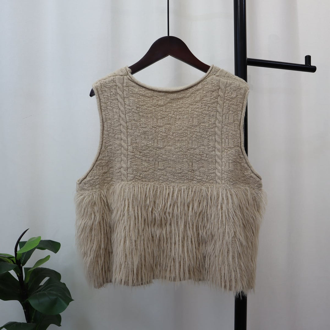 【tops】Vネックフェザーニット切り替えジレ　M17784