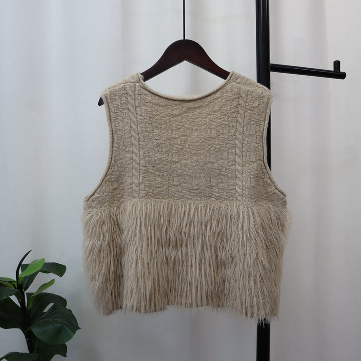【tops】Vネックフェザーニット切り替えジレ　M17784