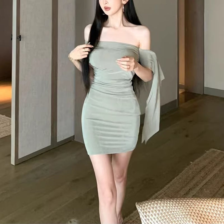 【dress】オフショルダーミニタイトワンピース Q8397