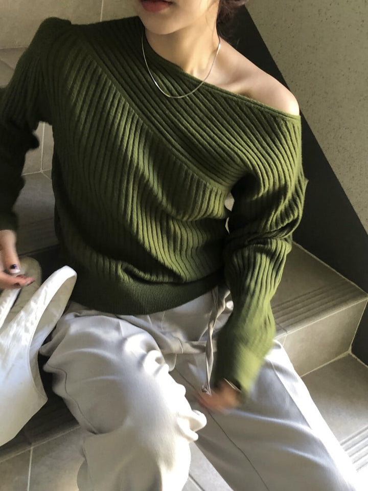 【tops】オフショルダーニットセーター　M27100