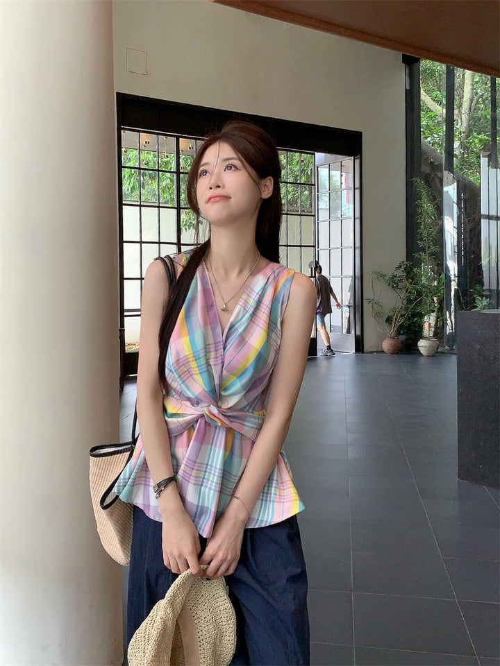 【tops】Vネック配色トップス　M24719