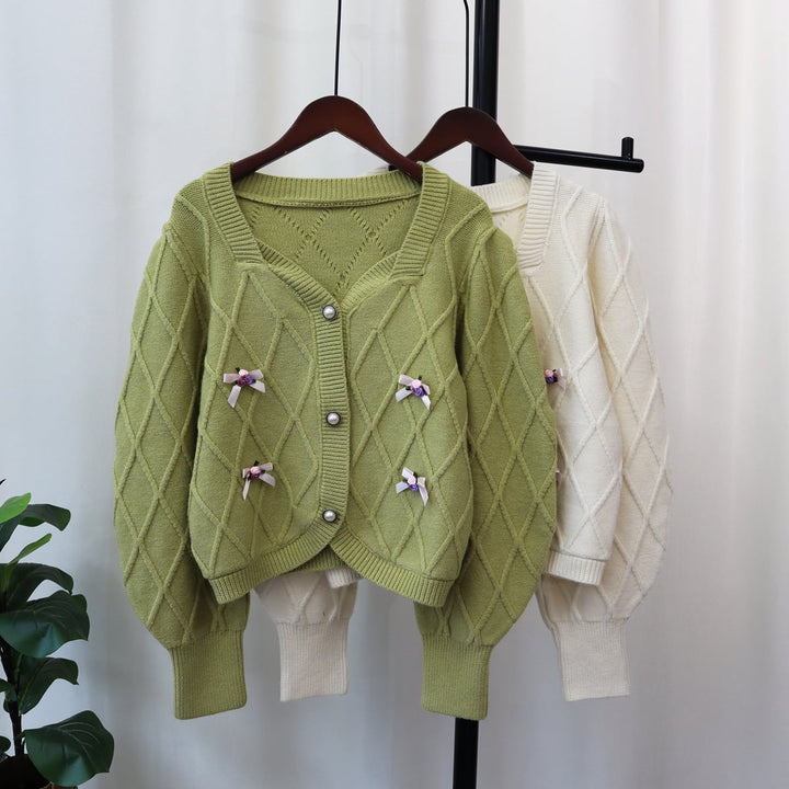 【outer】ボタンデザインニットカーデ　M18178