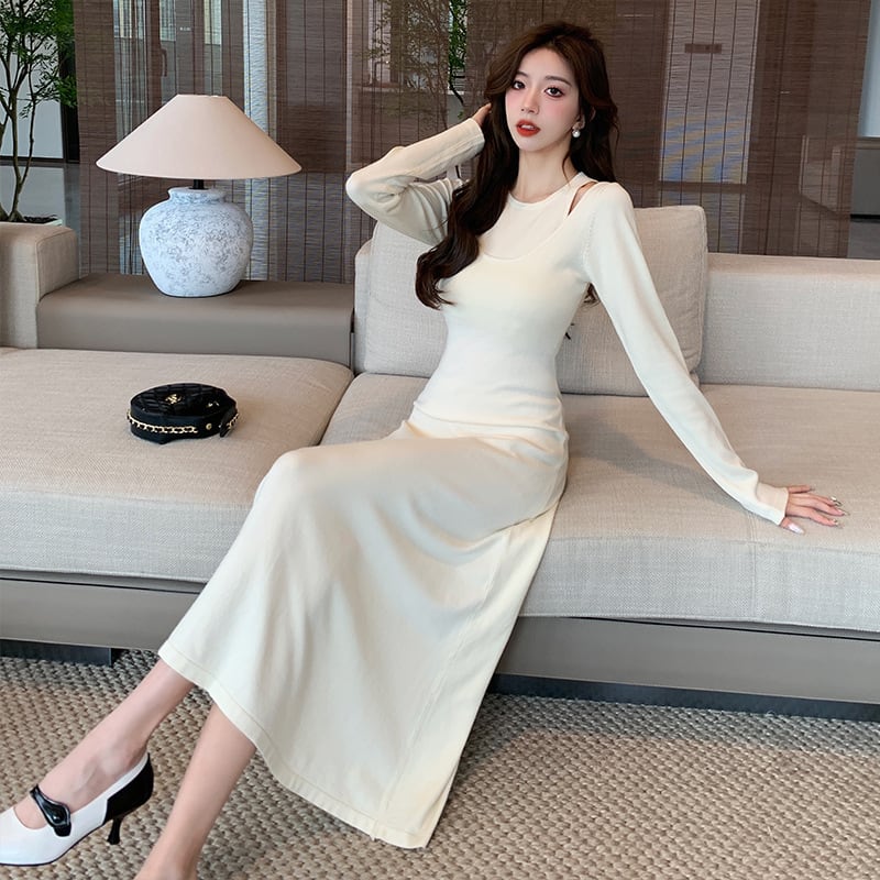 【dress】輝いて超人気 ! 切り替えニットワンピース　M17585