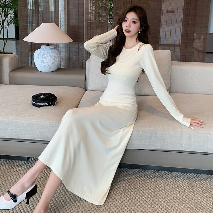 【dress】輝いて超人気 ! 切り替えニットワンピース　M17585