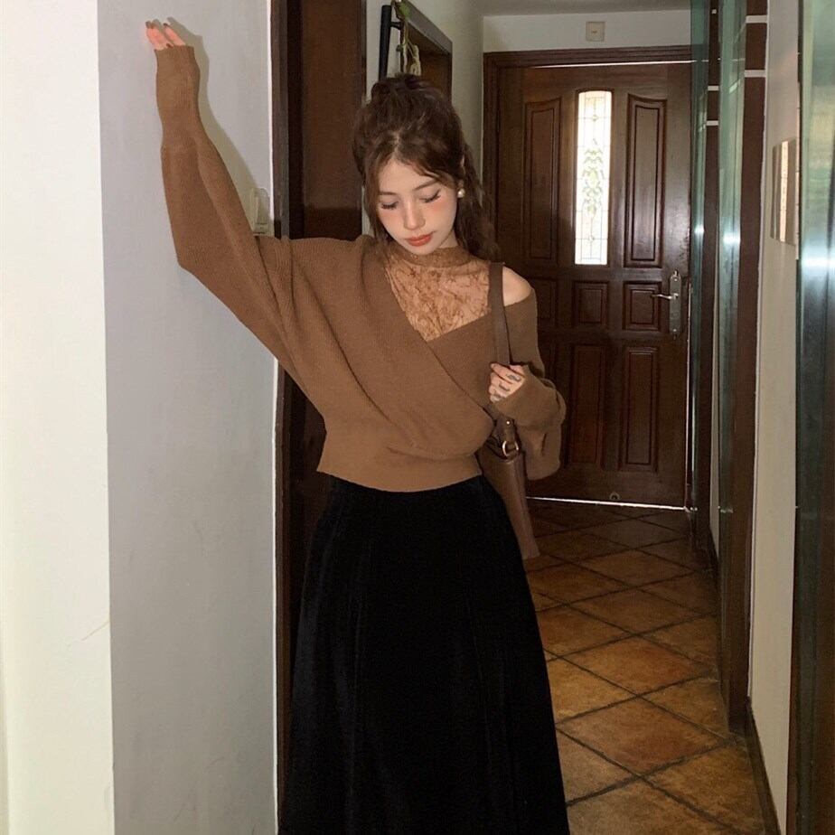 【tops】レースドッキングニットトップス     N2127