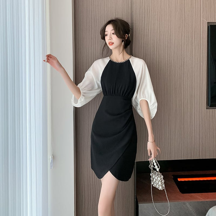 【dress】高級感 エレガント切り替えデートワンピース　M17499