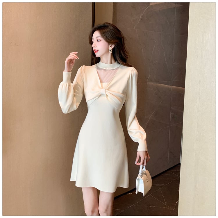 【dress】リボン付きニットワンピース　M18220