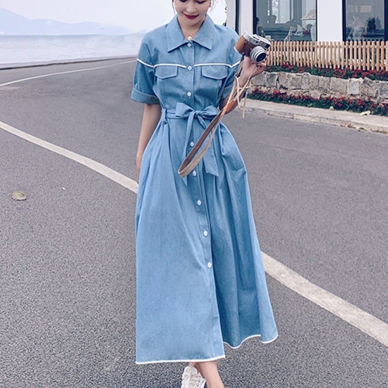 【dress】人気上昇中 ファッションデニムシャツワンピース　M16996