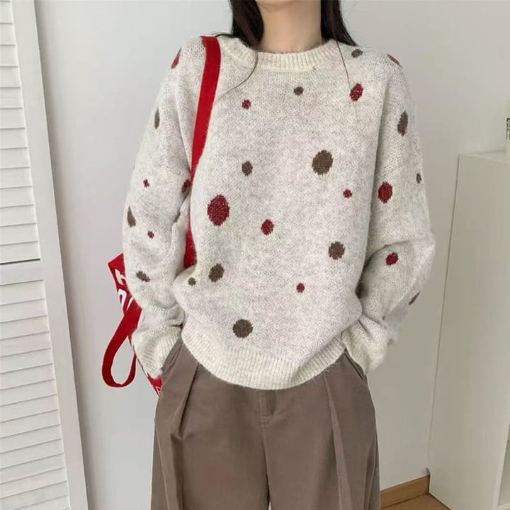 【tops】ドット柄ニットトップス Q7776