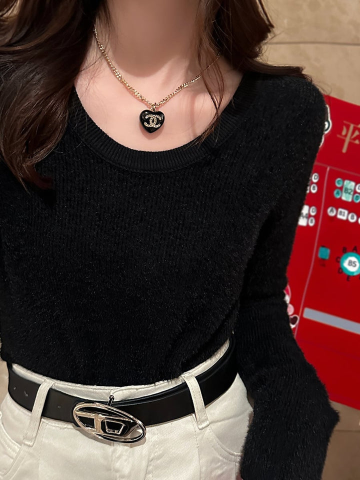 【tops】無地ニットトップス　M26692