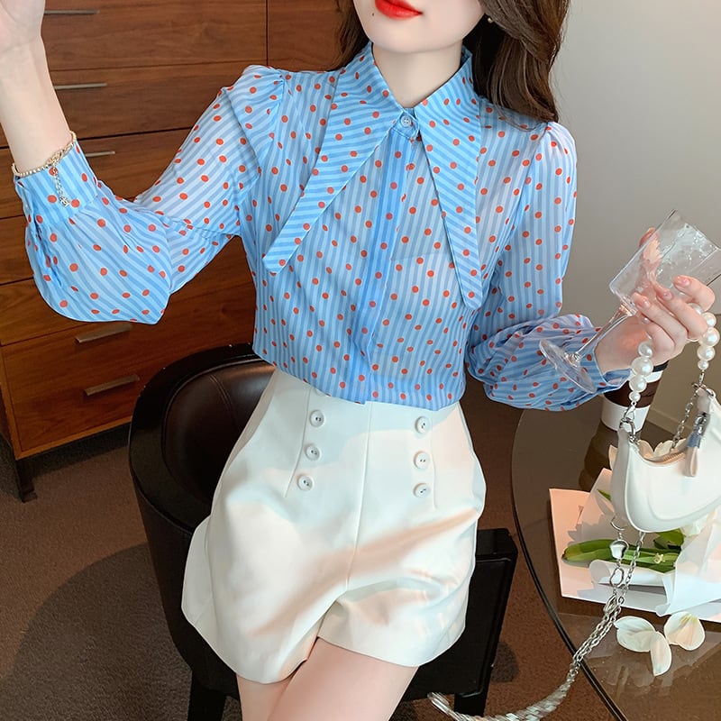 【tops】今季マストバイドット柄パフスリーブシャツ　M17239