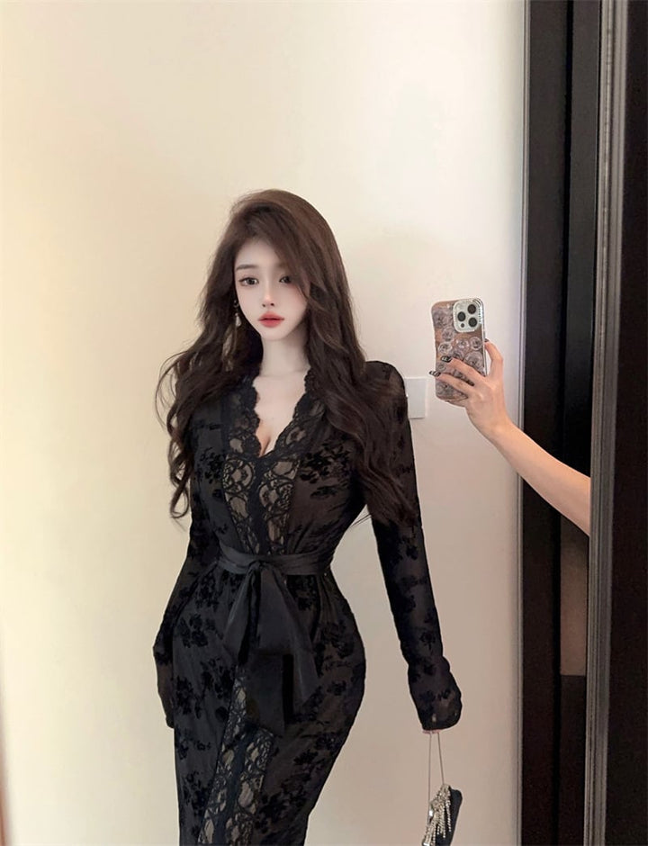 【dress】レース裹起毛デートワンピース　M28109