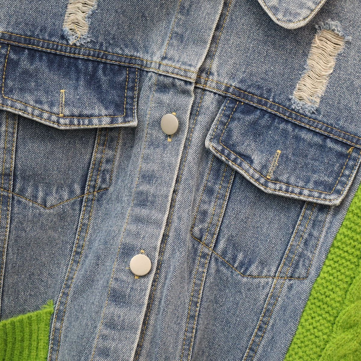 【outer】デニム切り替えニットカーデ　M18074