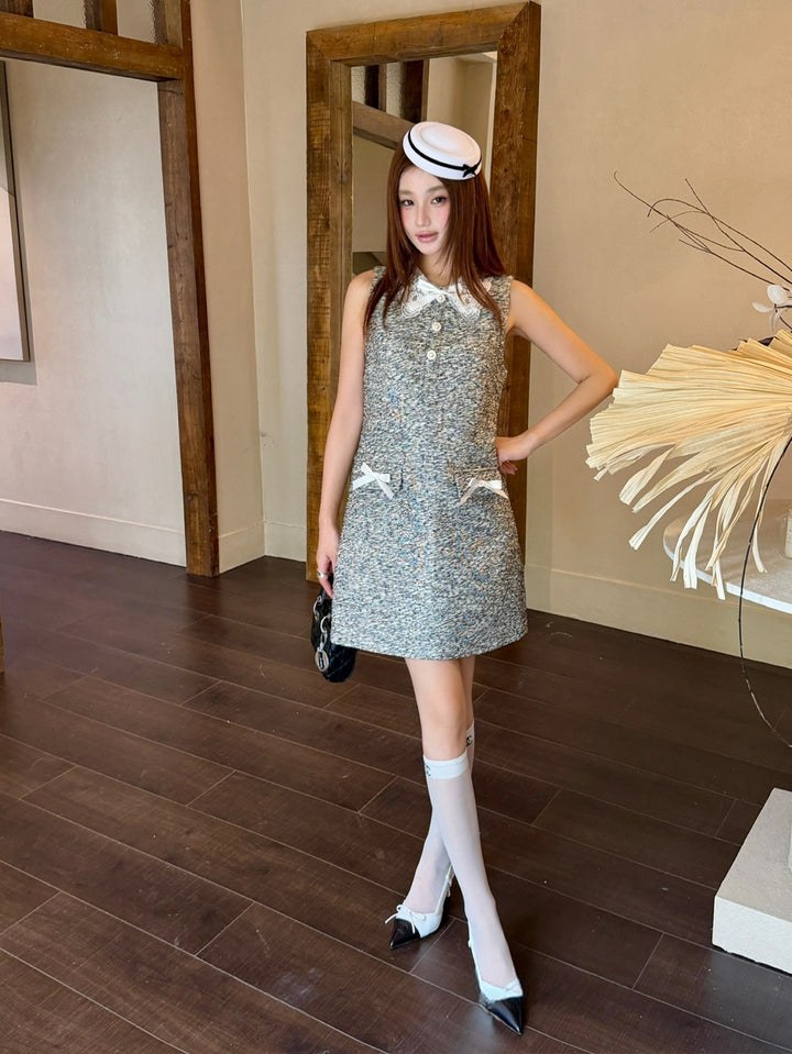 【dress】レースドッキングノースリーブワンピース Q8996